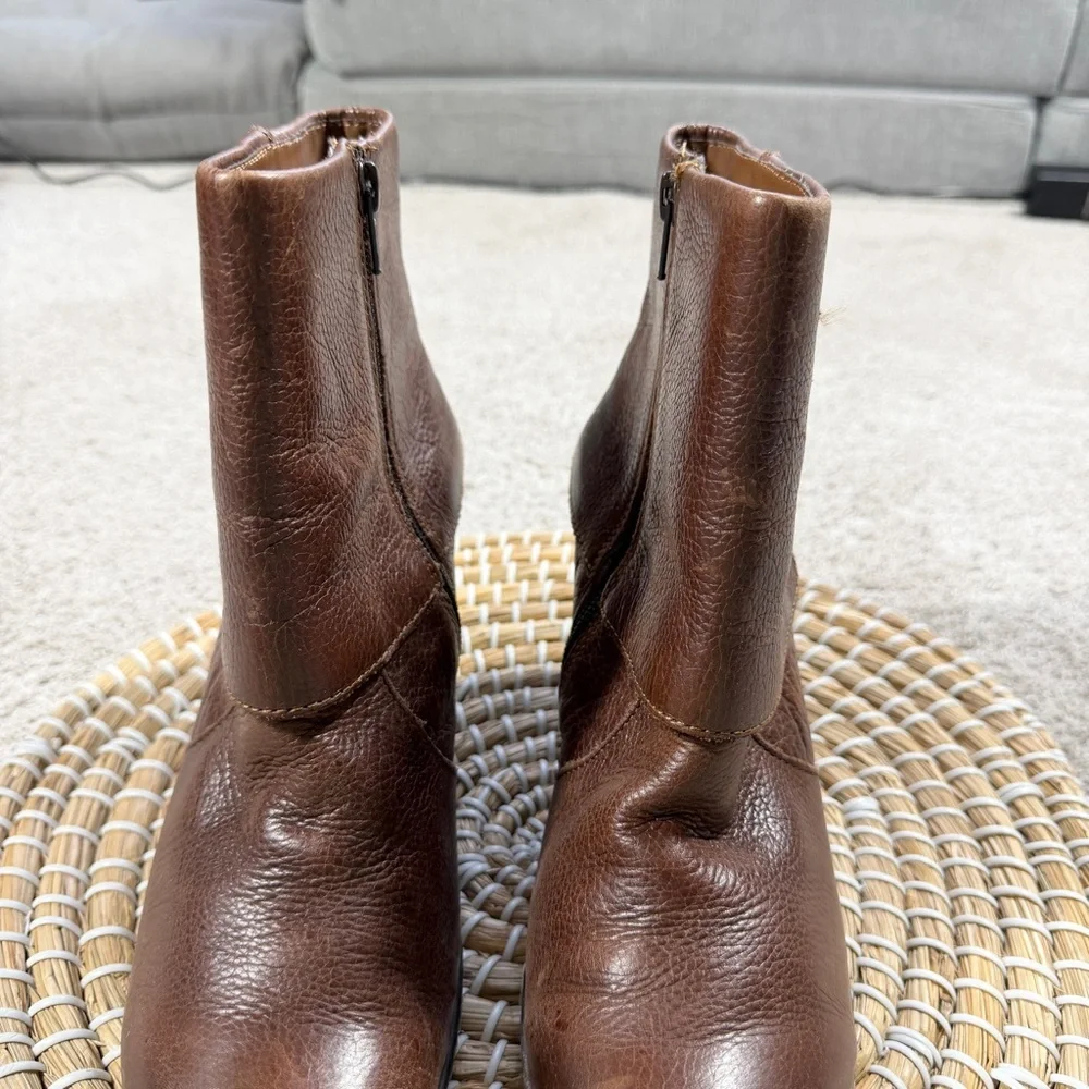 b.o.c Women’s Viana Leather Booties Ankle Boots Blocked Heel Zip Side in Brown 8